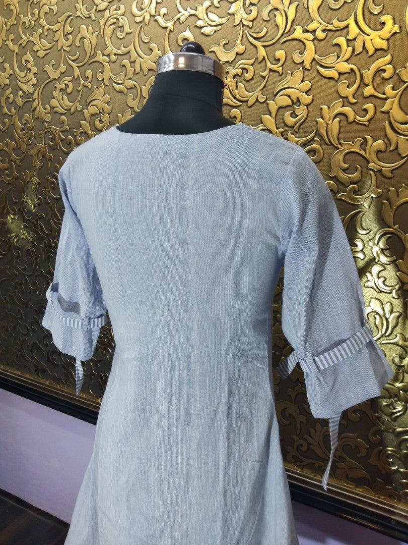 sky blue and pink khadi cotton kurti