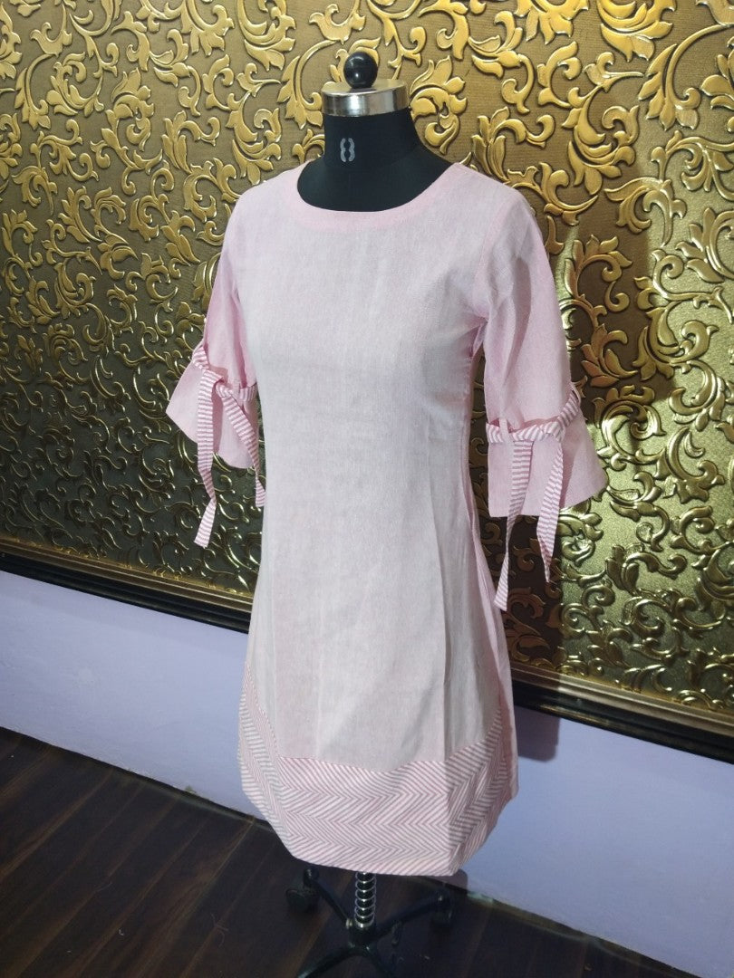 sky blue and pink khadi cotton kurti