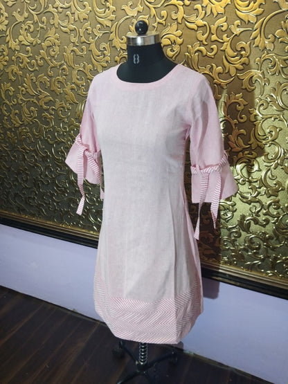 sky blue and pink khadi cotton kurti