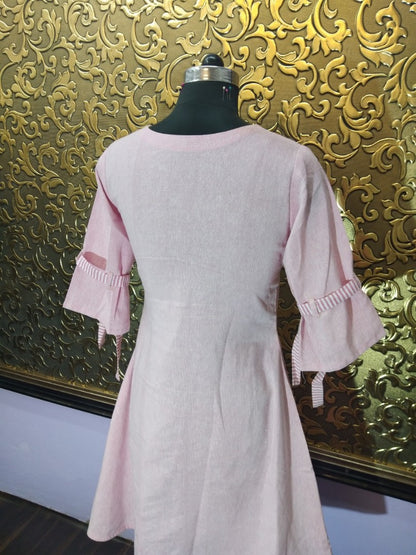 sky blue and pink khadi cotton kurti