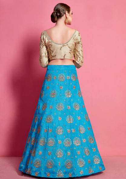 Sky blue art silk embroidered party wear lehenga choli