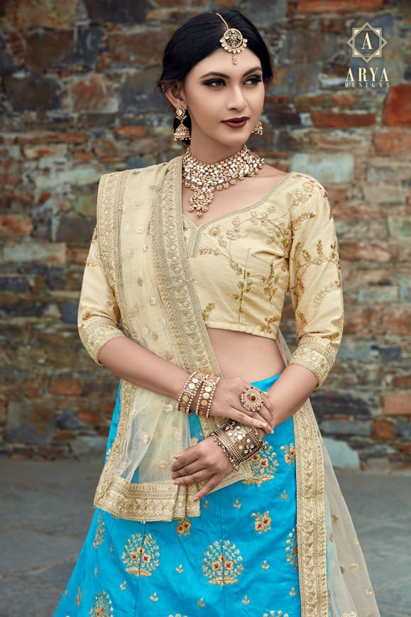 sky blue art silk embroidered wedding lehenga