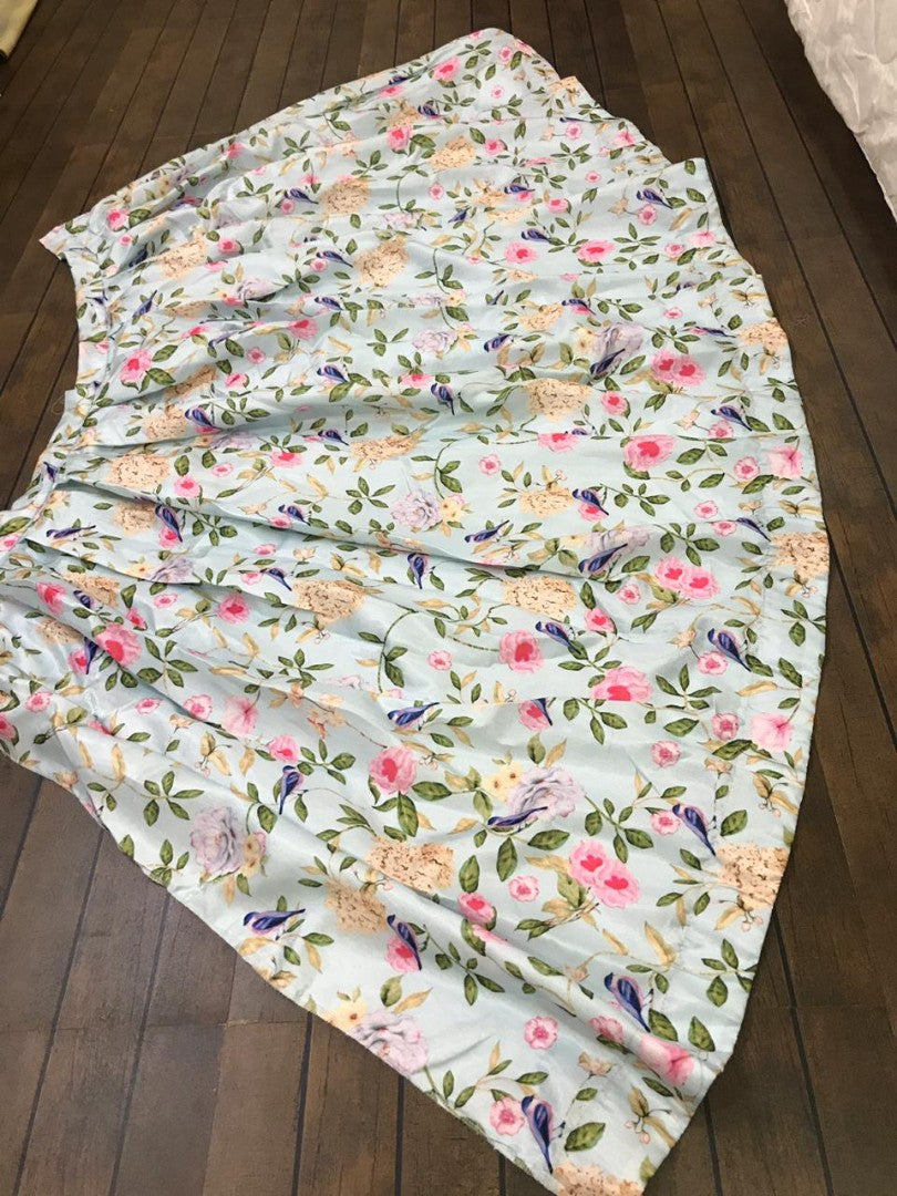 sky blue banglori satin printed girlish crop top lehenga