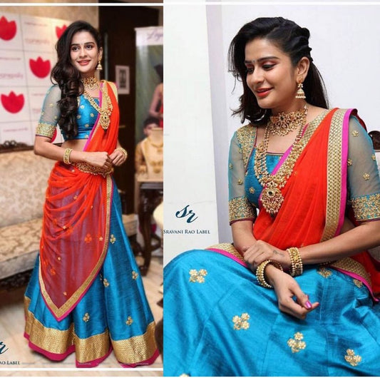 Sky blue banglori silk beautiful wedding lehenga