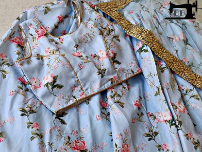 Sky blue banglory satin digital printed lehenga choli