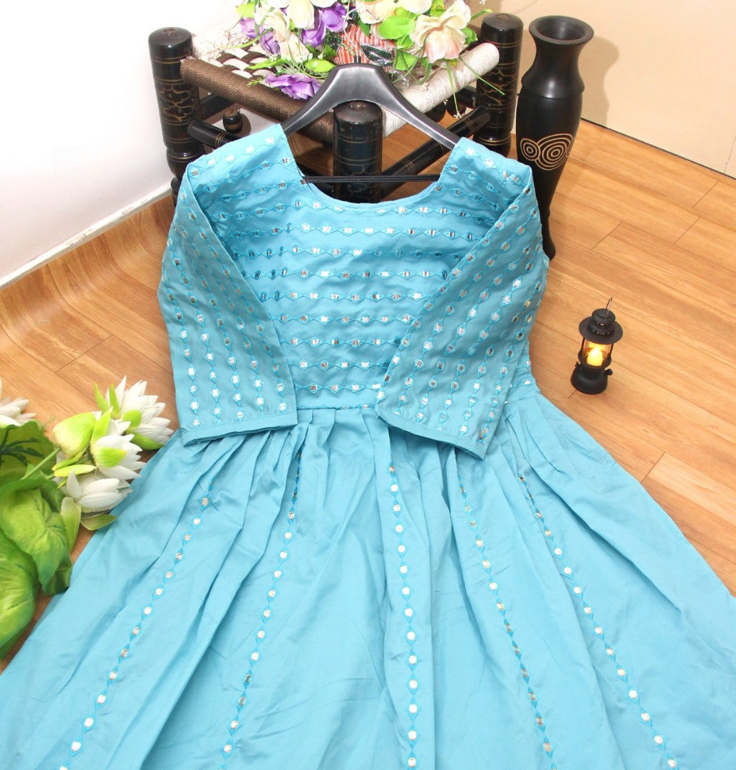 Sky blue banglory satin partywear gown