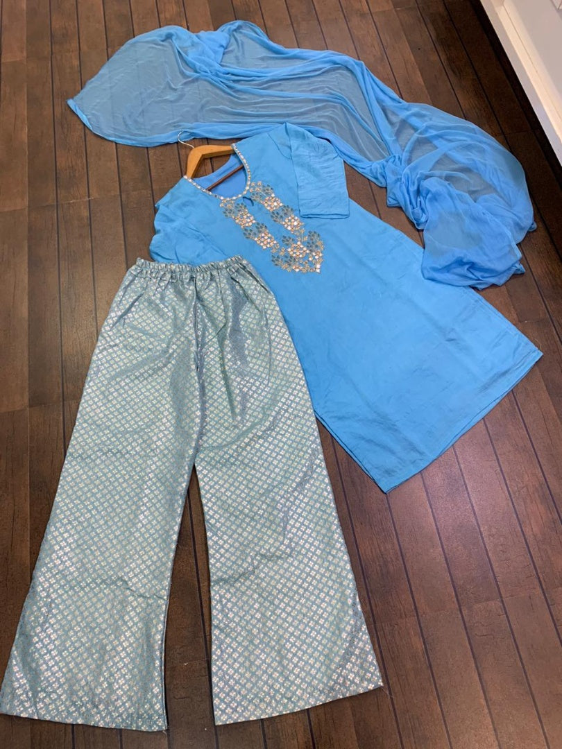 Sky blue chanderi viscos plazzo suit
