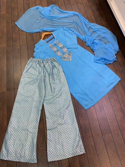 Sky blue chanderi viscos plazzo suit