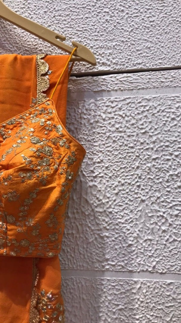 Sky blue chinon silk shibori printed embroidered lehenga choli