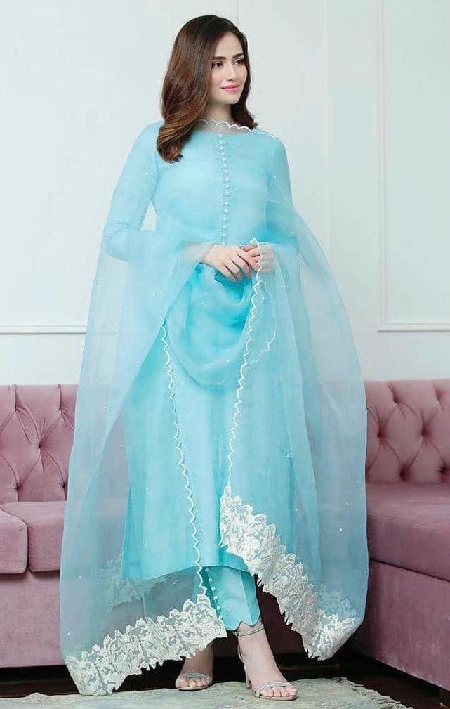 Sky blue cotton suit
