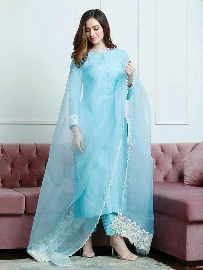 Sky blue cotton suit