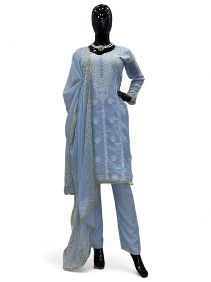 Sky blue designer organza salwar suit