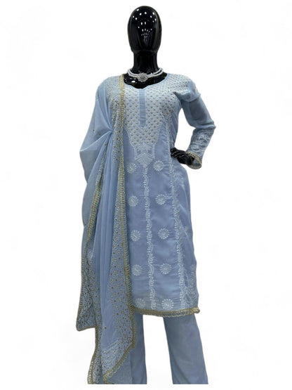 Sky blue designer organza salwar suit