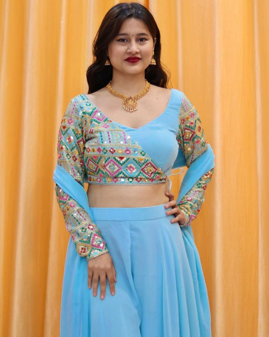 Sky blue designer palazzo suit