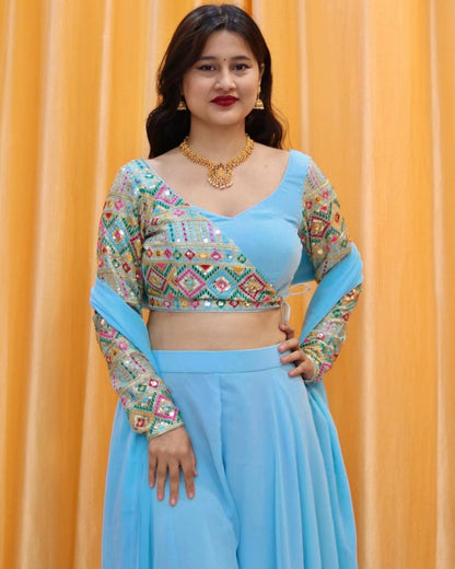 Sky blue designer palazzo suit