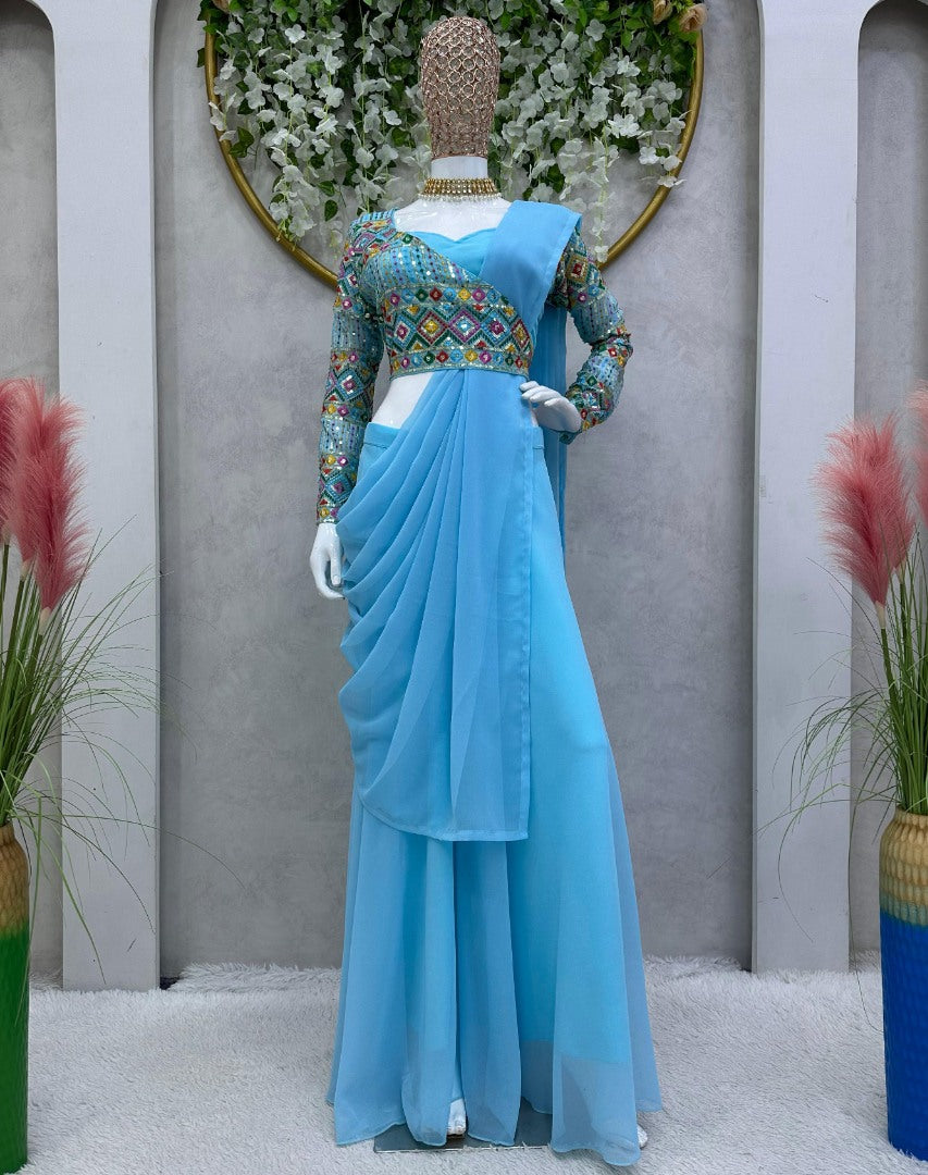 Sky blue designer palazzo suit