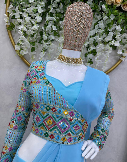 Sky blue designer palazzo suit