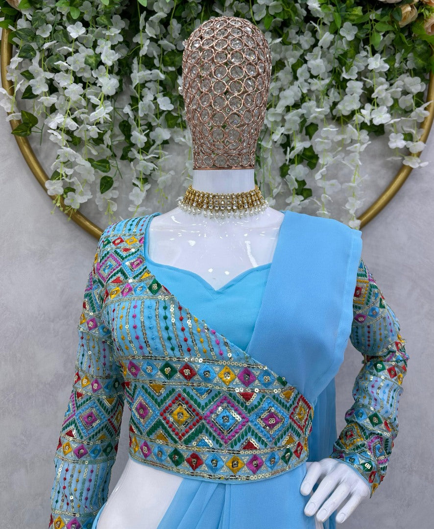 Sky blue designer palazzo suit