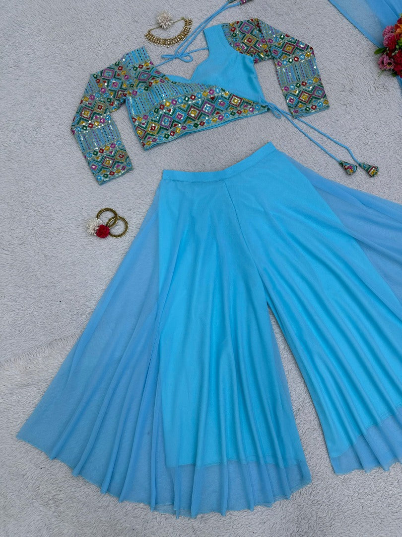 Sky blue designer palazzo suit