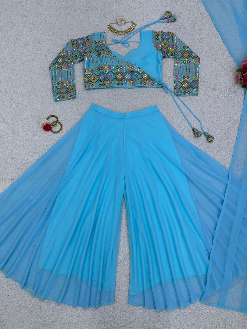 Sky blue designer palazzo suit