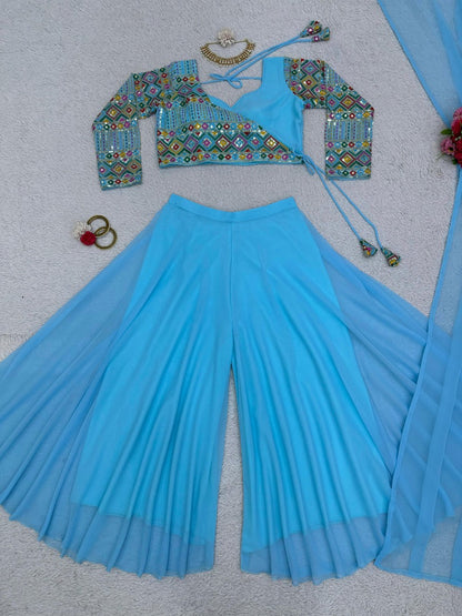 Sky blue designer palazzo suit