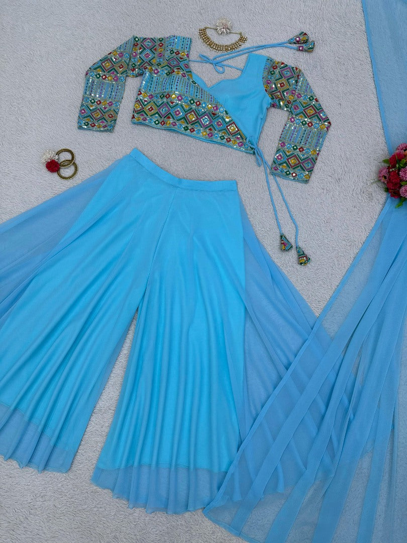 Sky blue designer palazzo suit