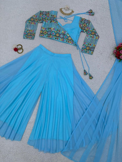 Sky blue designer palazzo suit
