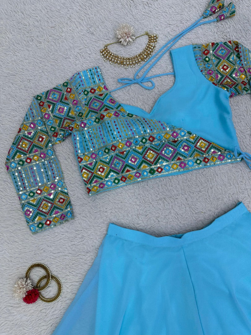 Sky blue designer palazzo suit