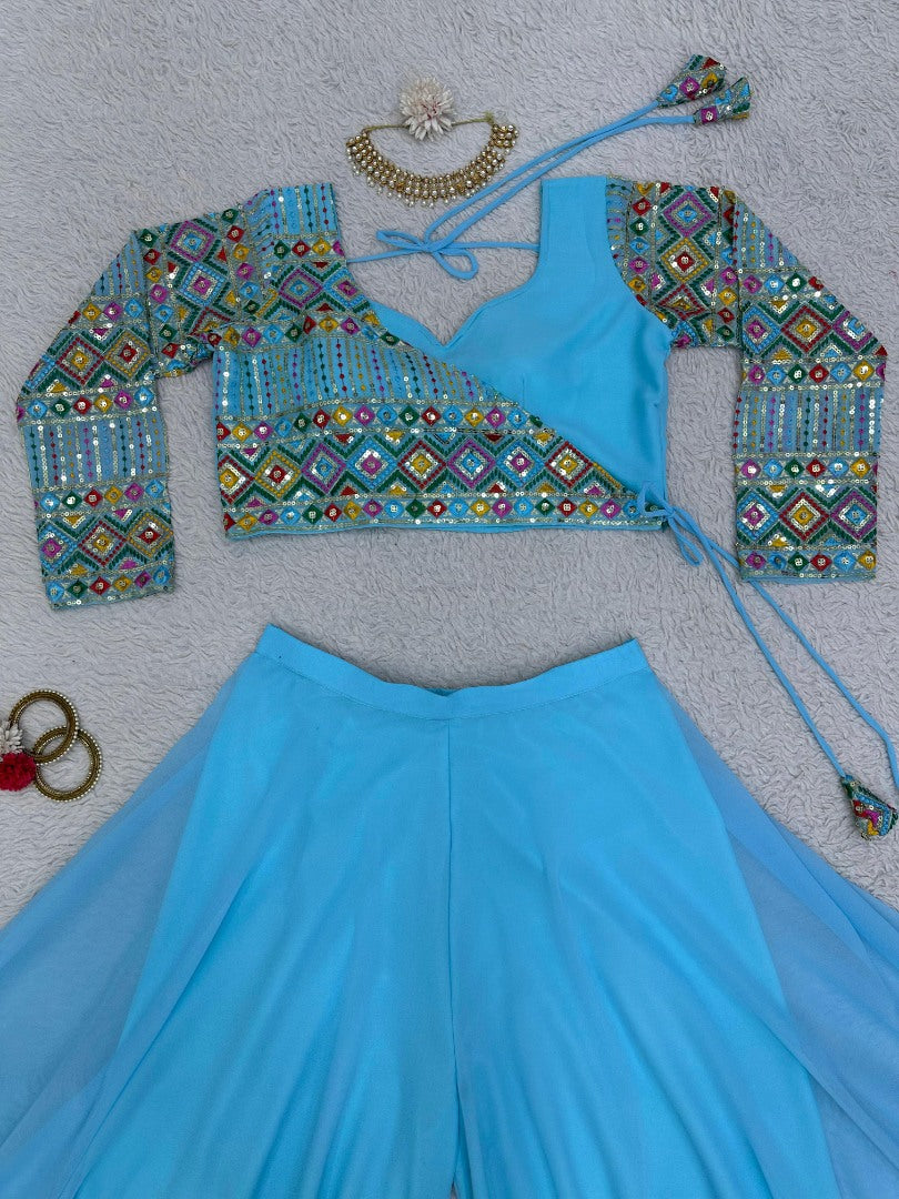 Sky blue designer palazzo suit