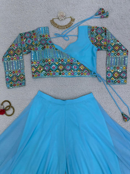 Sky blue designer palazzo suit