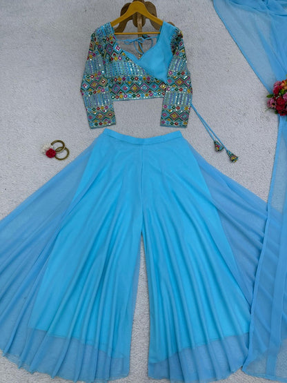 Sky blue designer palazzo suit