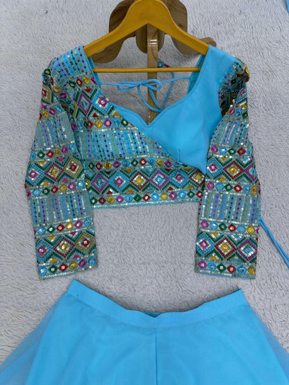 Sky blue designer palazzo suit