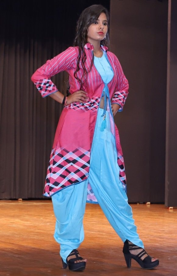 sky blue dhoti suit with pink printed koti