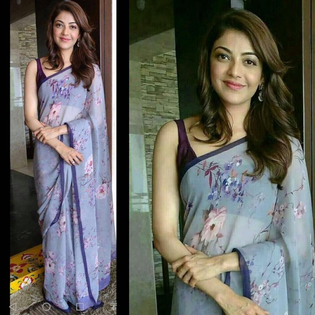 sky blue digital printed casual wear saree