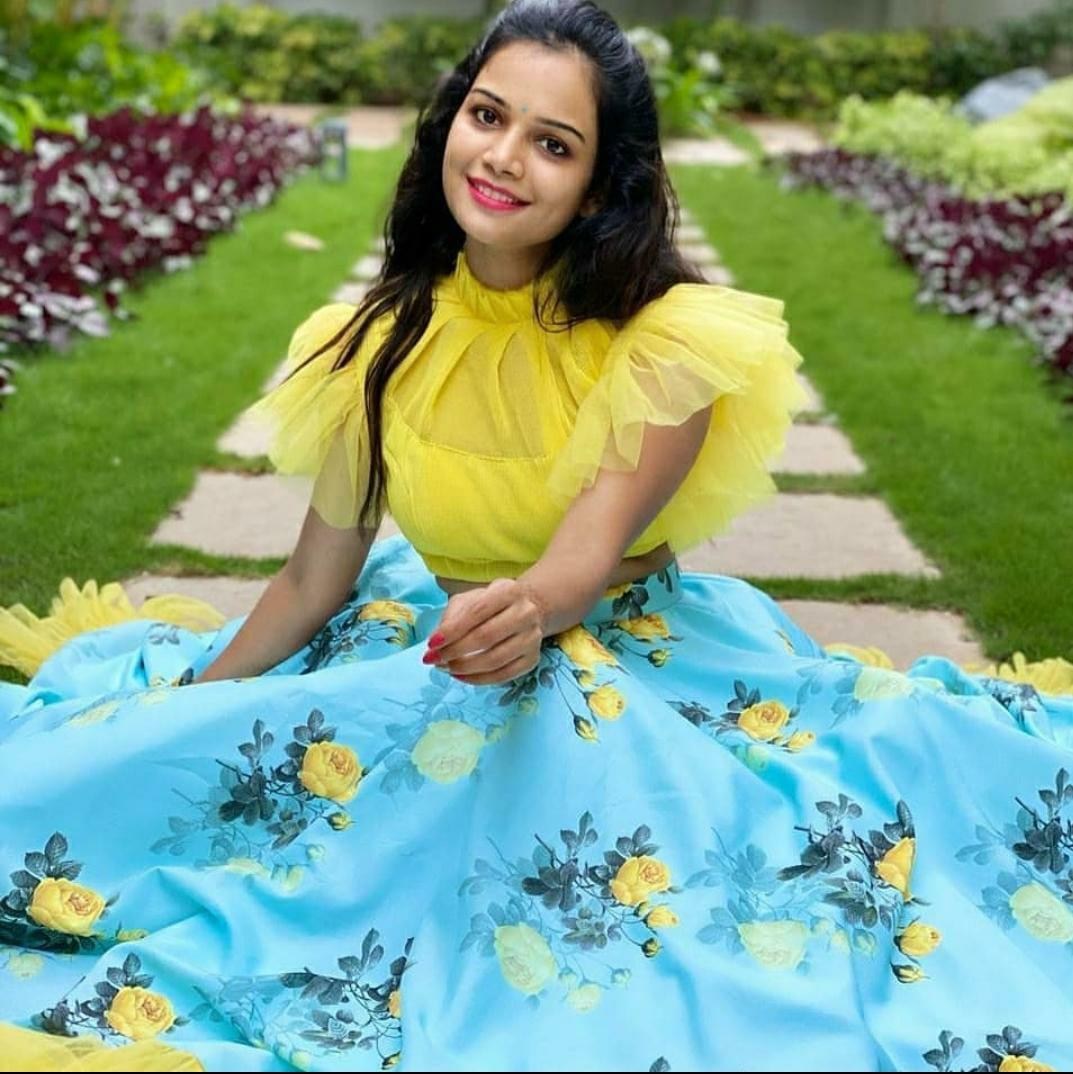 Sky blue digital printed croptop lehenga