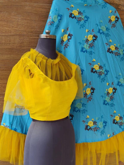 Sky blue digital printed croptop lehenga