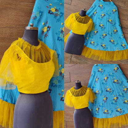 Sky blue digital printed croptop lehenga