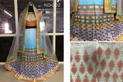 Sky blue digital printed japan crape embroidered high waist lehenga