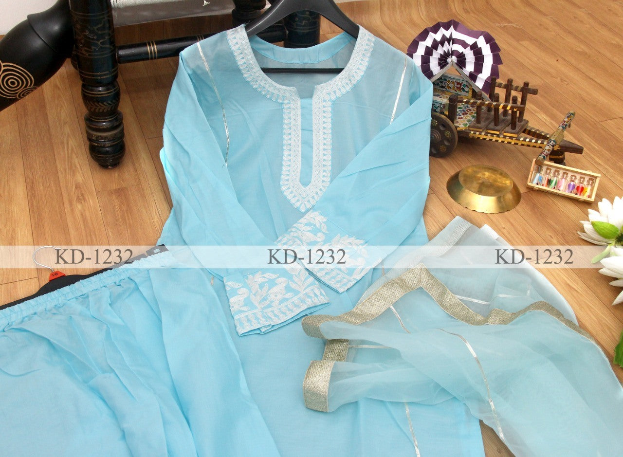 Sky blue embroidery work cotton suit