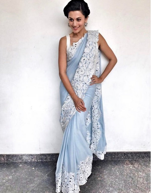 sky blue georgette bollywood style saree