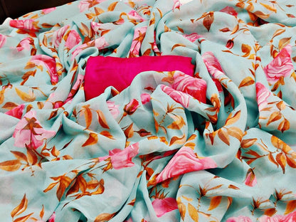 Sky blue georgette digital floral printed saree