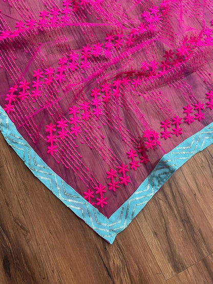 Sky blue georgette embroidered wedding lehenga choli