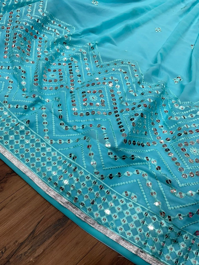 Sky blue georgette embroidered wedding lehenga choli