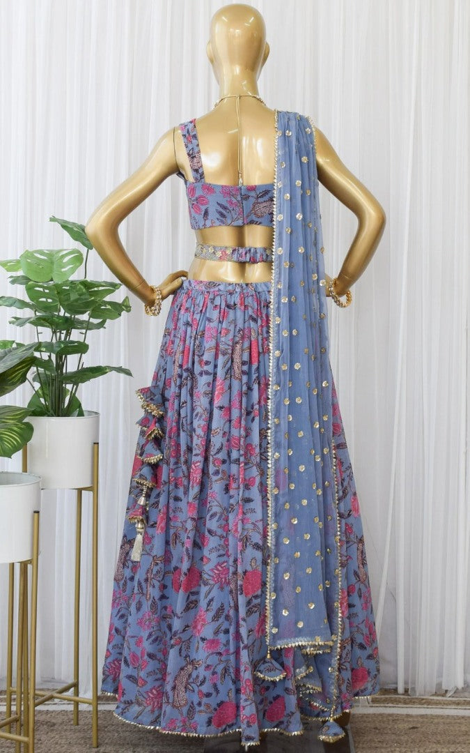 Sky blue georgette flower printed lehenga choli