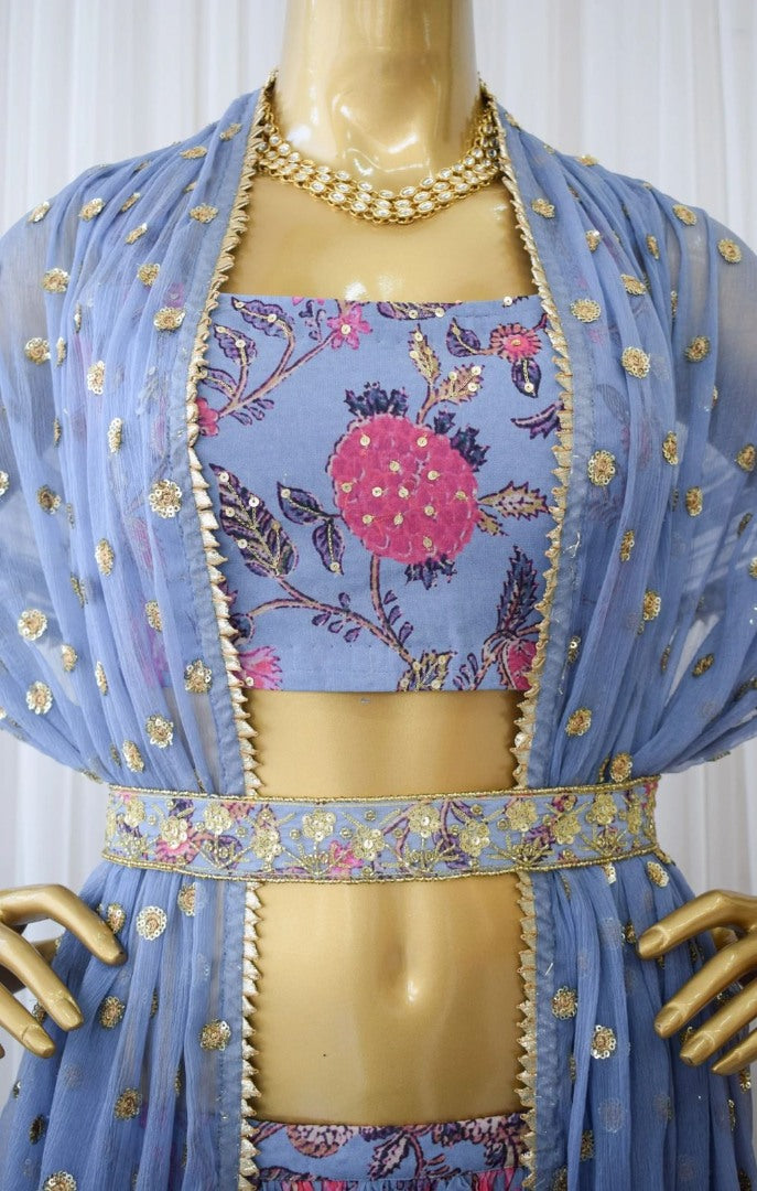Sky blue georgette flower printed lehenga choli