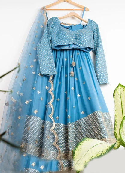 Sky blue georgette heavy embroidered lehenga choli for wedding