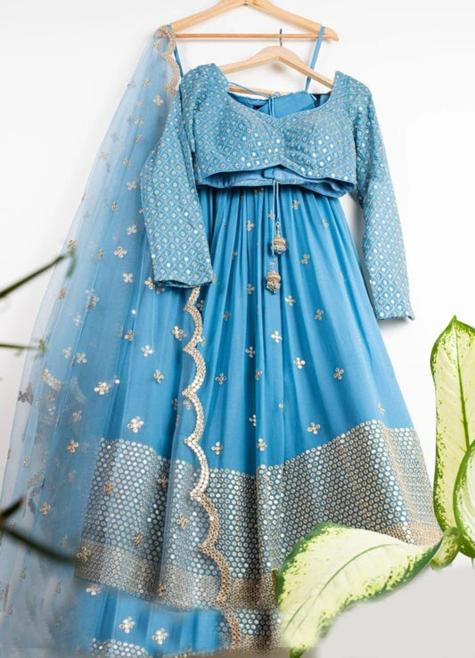 Sky blue georgette heavy embroidered lehenga choli for wedding