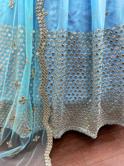 Sky blue georgette heavy embroidered lehenga choli for wedding