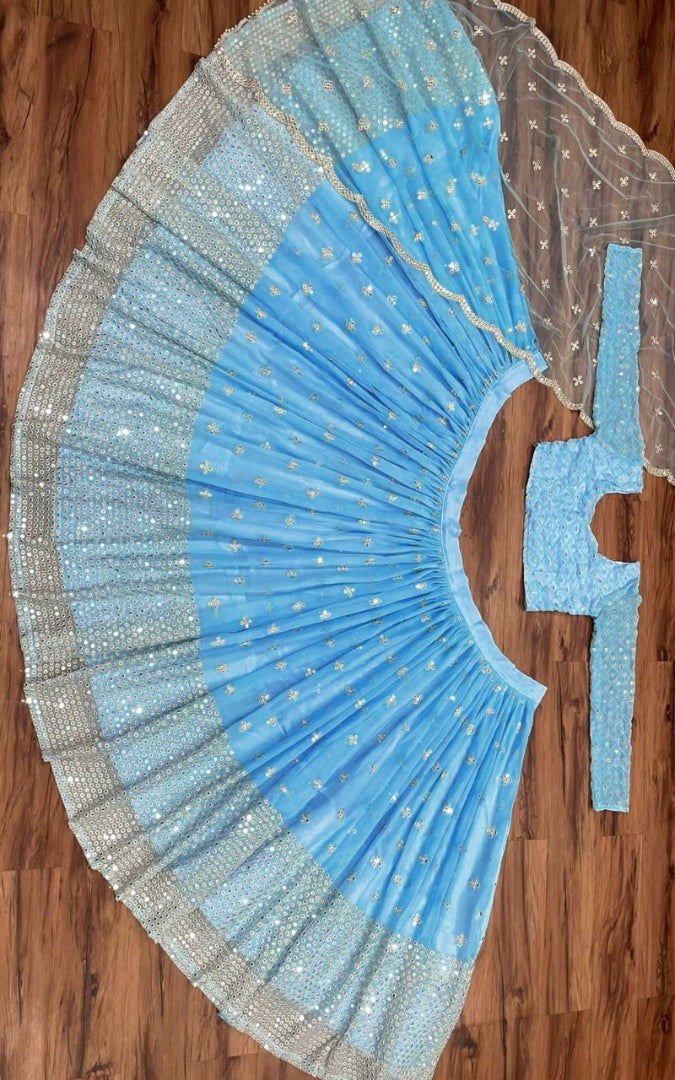 Sky blue georgette heavy embroidered lehenga choli for wedding