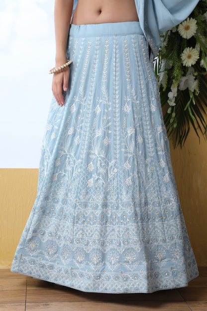 Sky blue georgette heavy embroidered wedding lehenga choli